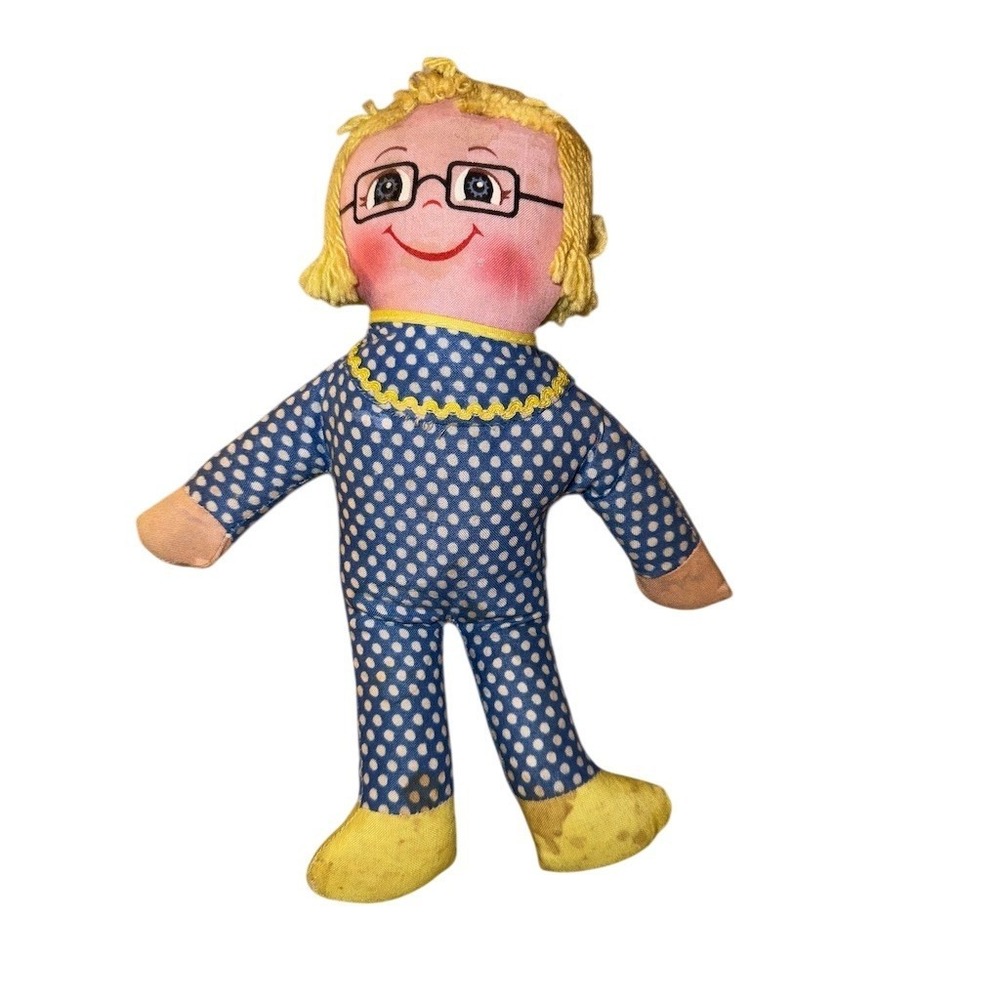 Mattel Mrs. Beasley Doll 11in Vtg Family Affair Blue Polka Dot Outfit rag cloth